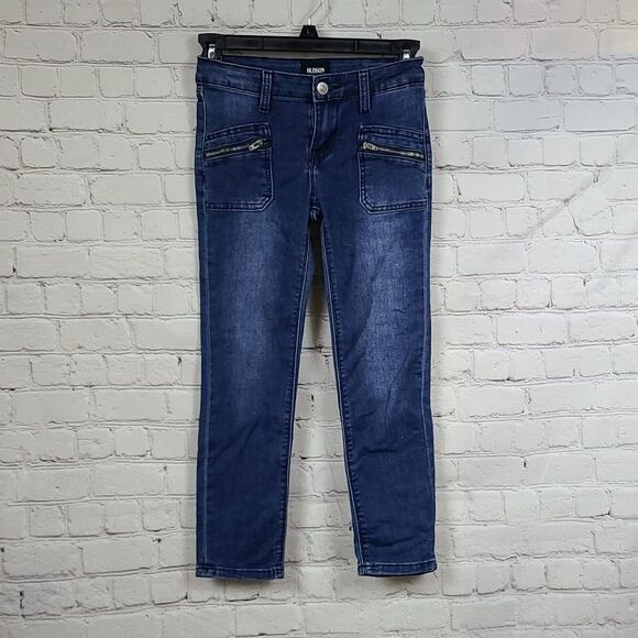 Hudson Amri Ankle Skinny Jean Girls 10 Dark Blue Distressed Denim Zipper Pockets - Picture 2 of 10